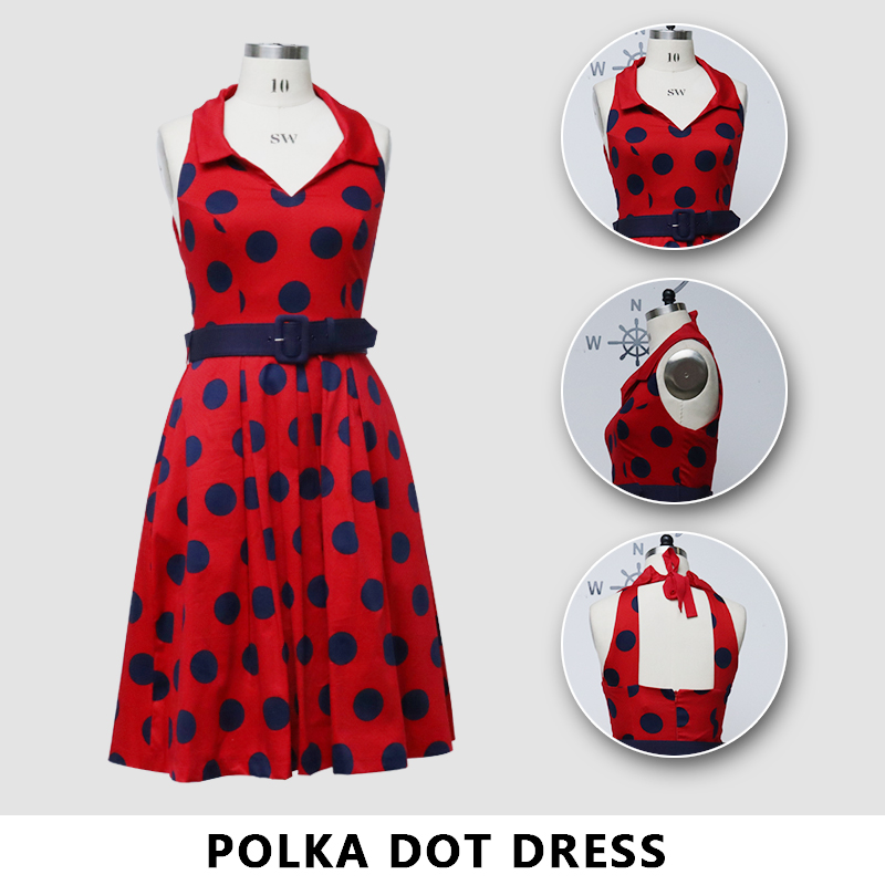 Maßgeschneiderte Einführung in den langen Rock mit Sommertemperament, neues ärmelloses Swingkleid mit Polka Dots, Auschalink-Hersteller aus China |Auschalink