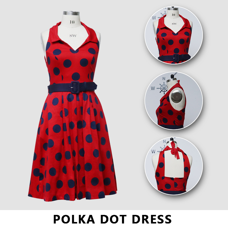 Ngaropéa Intro mun rok panjang temperament usum panas anyar polka dot sleeveless pakéan ayun Auschalink pabrik Ti Cina |Auschalink