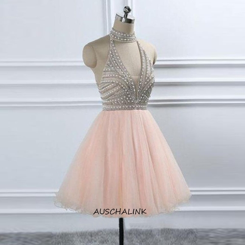 halter-plunging-V-amhach-mullaich-mullach-le-pinc-tulle-skirt-cocktail-dress-1