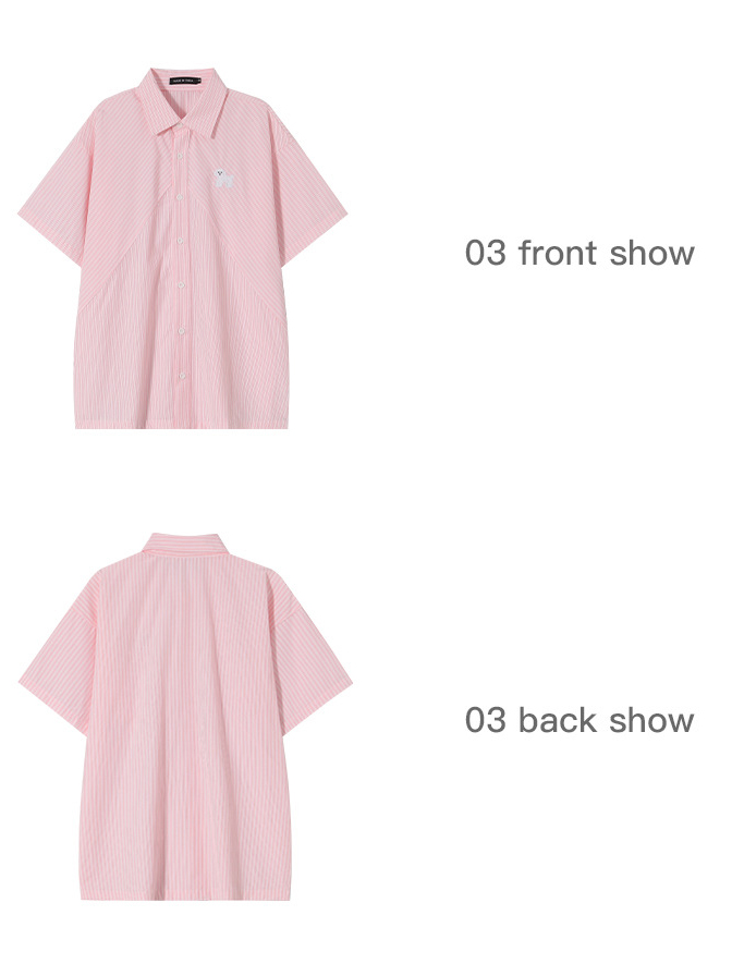 قميص بياقة بولو مخطط بأكمام قصيرة وقميص فضفاض (13)