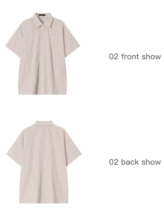 polo collar striped short-sleeved shirt loose top (14)