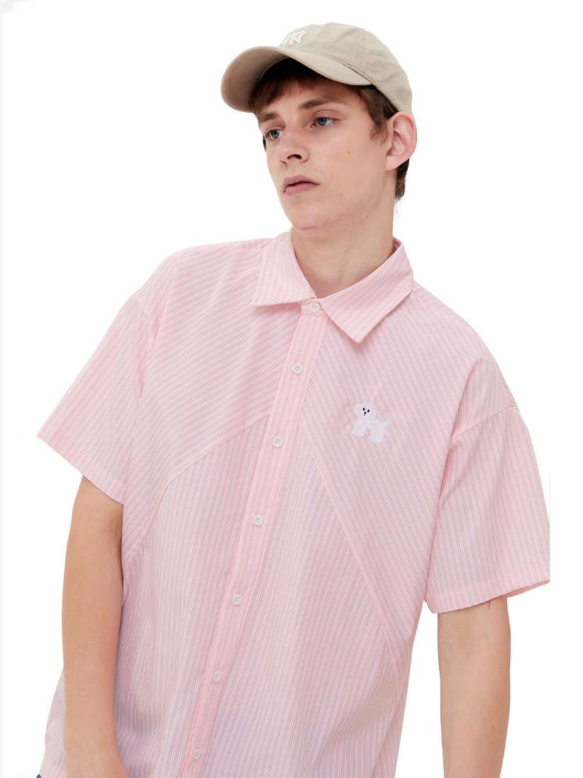 πουκάμισο με γιακά πόλο ριγέ κοντομάνικο φαρδύ μπλουζάκι (2)