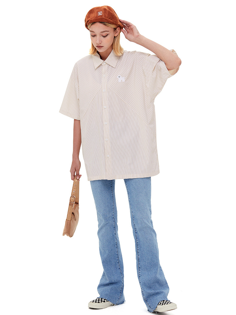 polo collar striped short-sleeved shirt loose top (7)