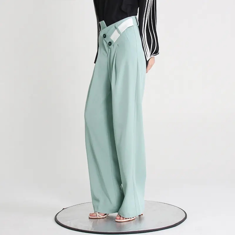 Mint green nga disenyo nga chiffon wide leg pants.webp